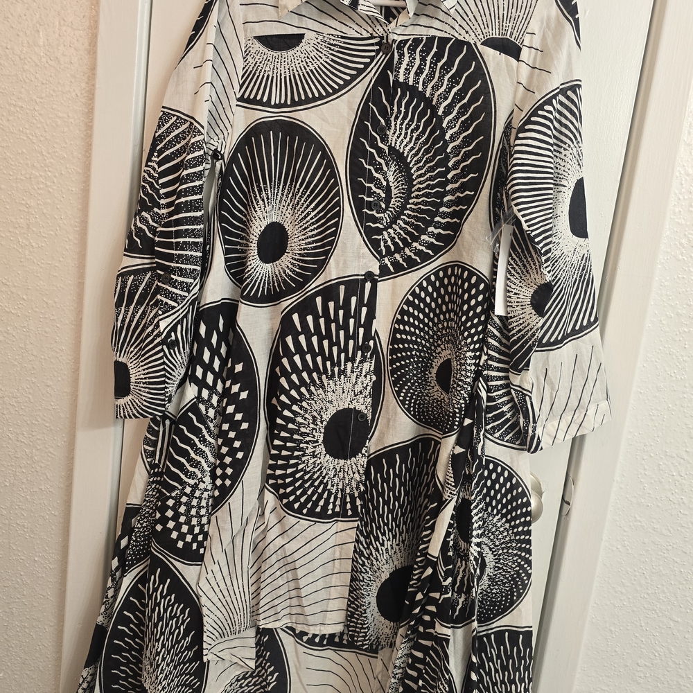 Black & White Patterned Women's Shirt Dress